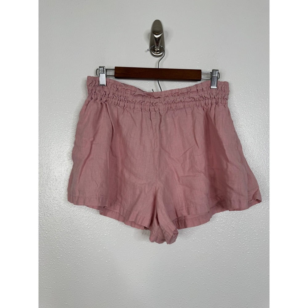 Anthropologie Womens Pink Linen Smocked Waist‎ Shorts Size M Relaxed Fit Breezy